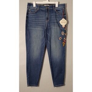 Knox Rose Womens Blue Denim Embroidered‎ Floral Skinny Jeans Size 16, NEW